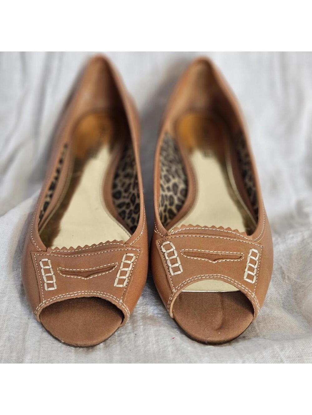 Sperry tan leather peep toe wedge, 7.5 - Picture 2 of 7
